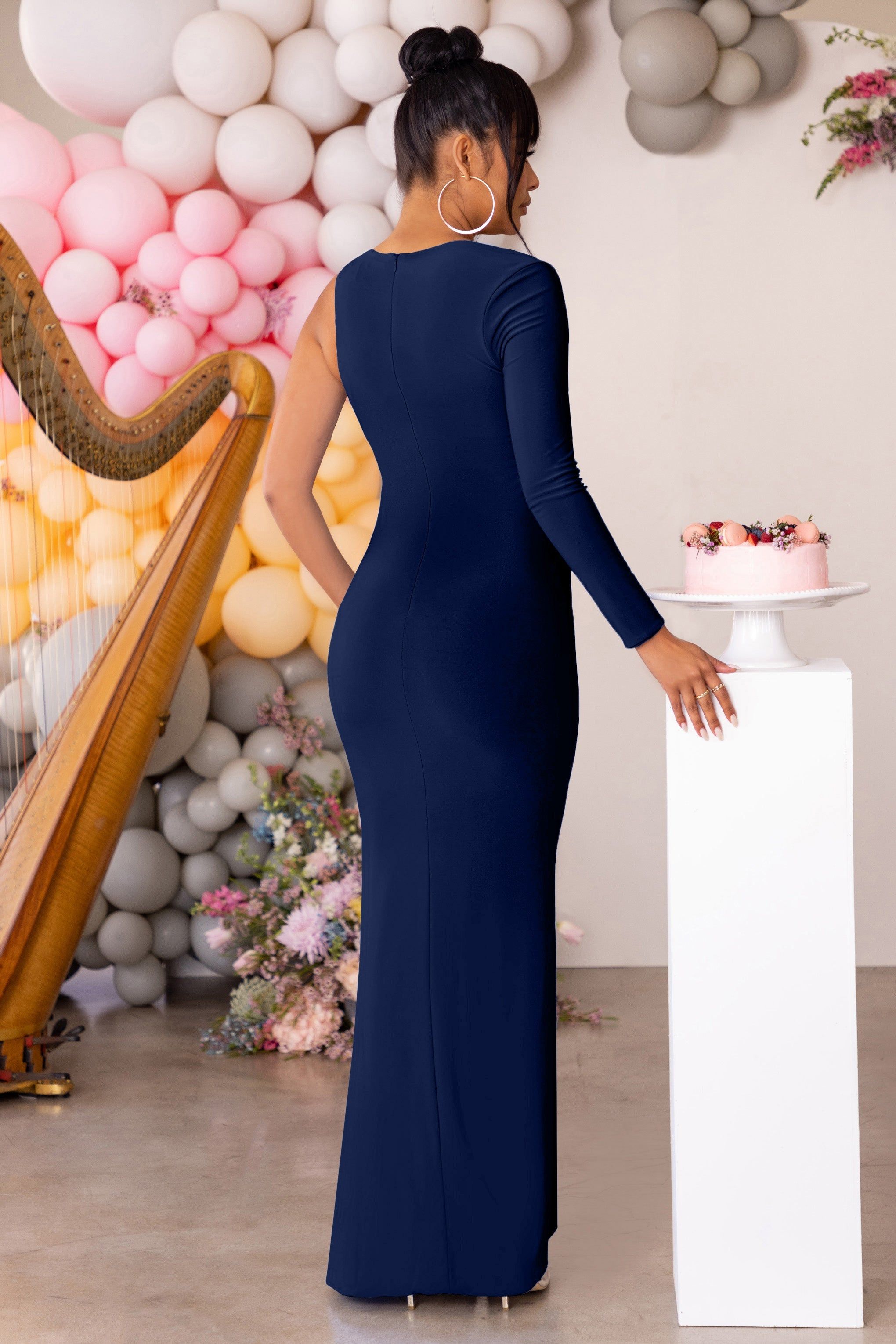 Oh Baby | Navy Maternity One Shoulder Bodycon Maxi Dress sold by Club L London product image thumbnail 2