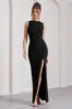 Night To Remember | Black Open-Back Split Maxi Dress sold by Club L London