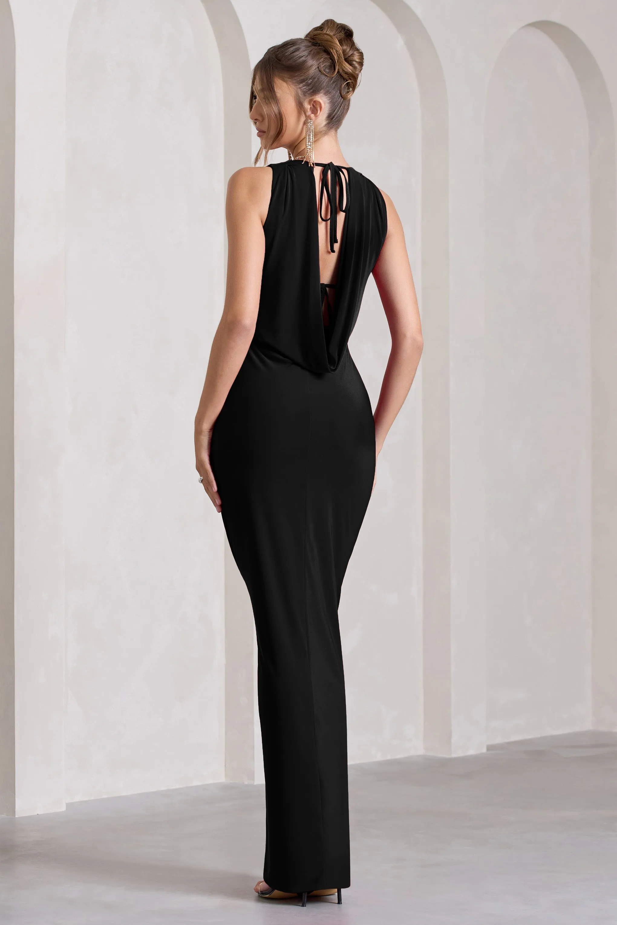 Night To Remember | Black Open-Back Split Maxi Dress sold by Club L London product image thumbnail 2