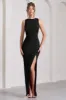 Night To Remember | Black Open-Back Split Maxi Dress sold by Club L London