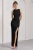 Night To Remember | Black Open-Back Split Maxi Dress sold by Club L London