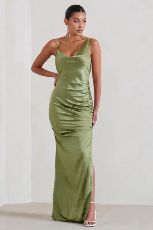 Belonging | Olive Ruched Cowl Maxi Dress sold by Club L London