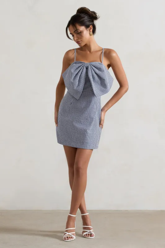 Dolly | Black & White Gingham Mini Dress With Oversized Bow sold by Club L London