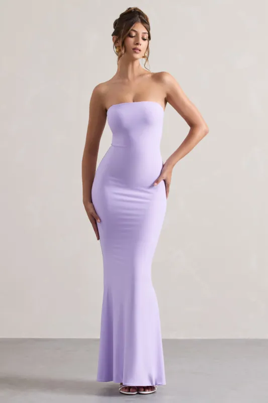 Ceremony | Lilac Bandeau Fishtail Maxi Dress sold by Club L London