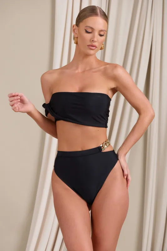 Wealth | Black High Waisted Chain Bikini Bottoms sold by Club L London