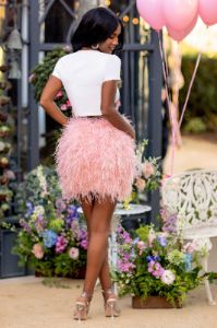 Day Dream | Pink Feather Mini Skirt sold by Club L London