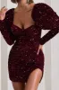Shine Bright | Berry Sequin Mini Dress With Puff Sleeves sold by Club L London