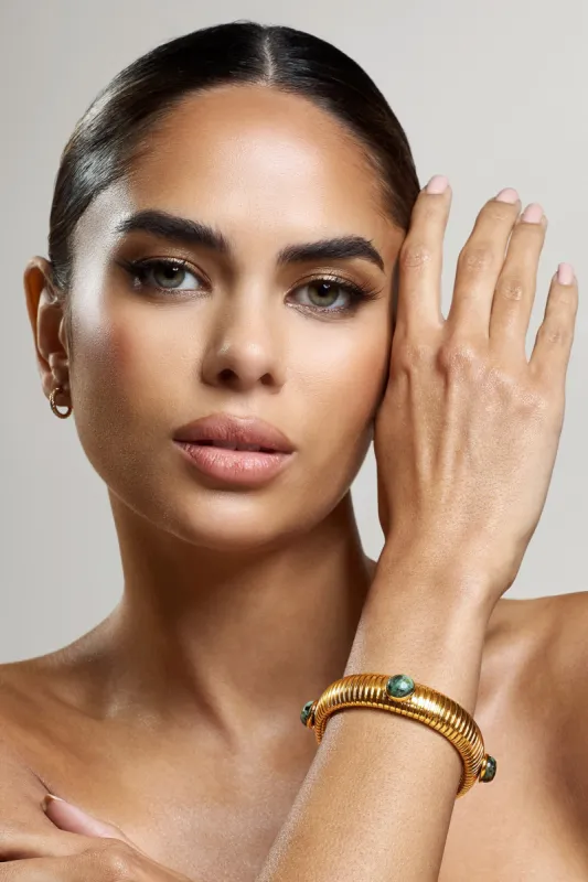 Adrianne | Gold Bracelet With Blue Pendants sold by Club L London