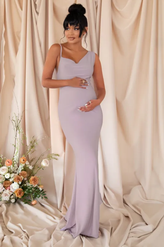 Waiting For You | Lilac Maternity Bias Cut Cowl Front Maxi Dress sold by Club L London