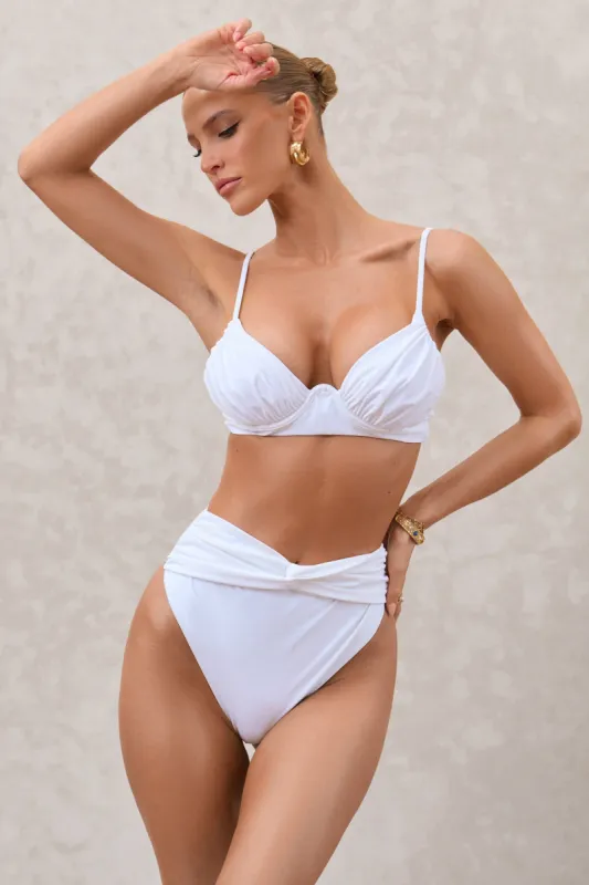 Opal | White Ruched Bikini Top sold by Club L London