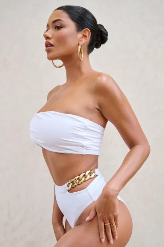 Dusk | White Draped Bandeau Bikini Top made by Club L London
