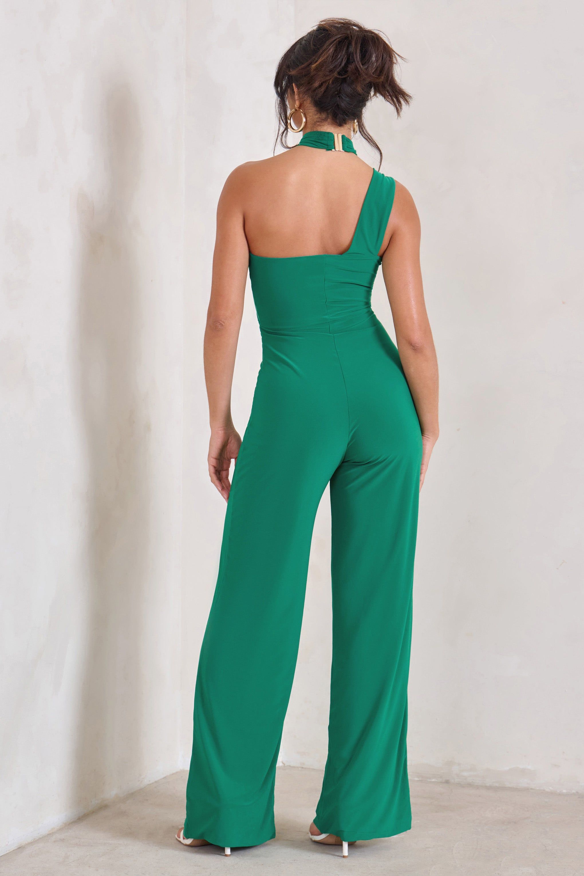 Tilly | Green Cut Out Halterneck Asymmetrical Jumpsuit sold by Club L London product image thumbnail 2