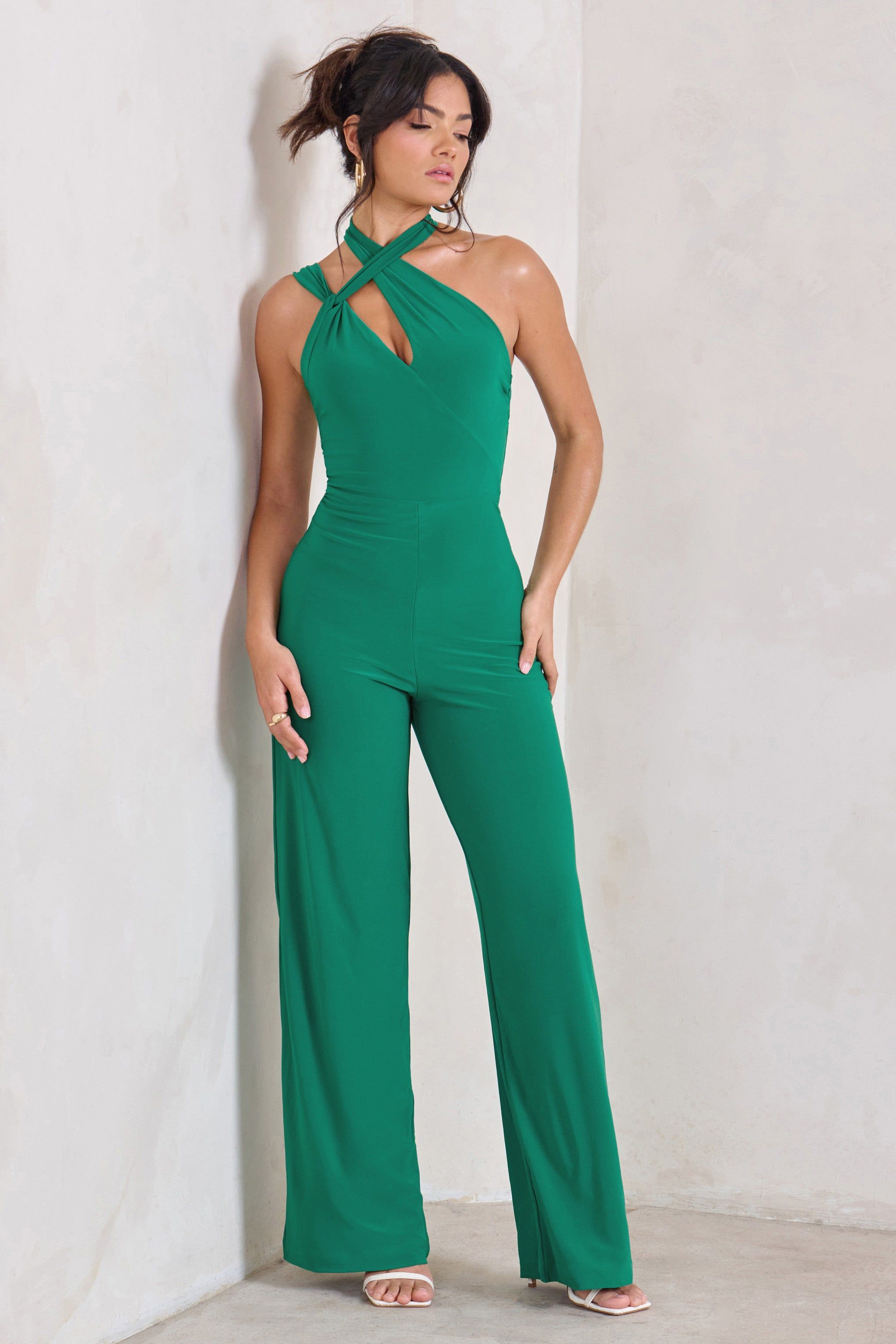 Tilly | Green Cut Out Halterneck Asymmetrical Jumpsuit sold by Club L London product image thumbnail 4