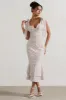 Caserta | White & Red Floral Buttoned Midi Dress With Flared Hem sold by Club L London