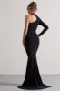 Toya | Black Asymmetric Split Maxi Dress sold by Club L London