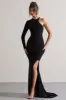 Toya | Black Asymmetric Split Maxi Dress sold by Club L London