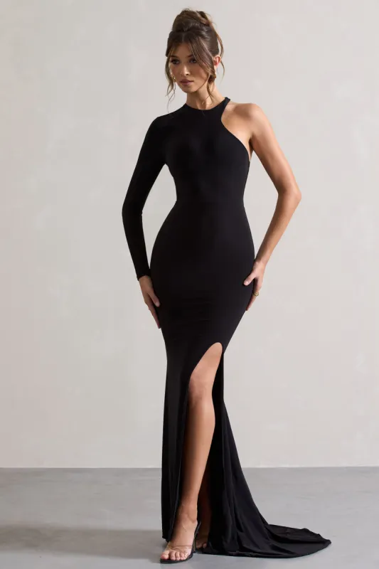 Toya | Black Asymmetric Split Maxi Dress sold by Club L London
