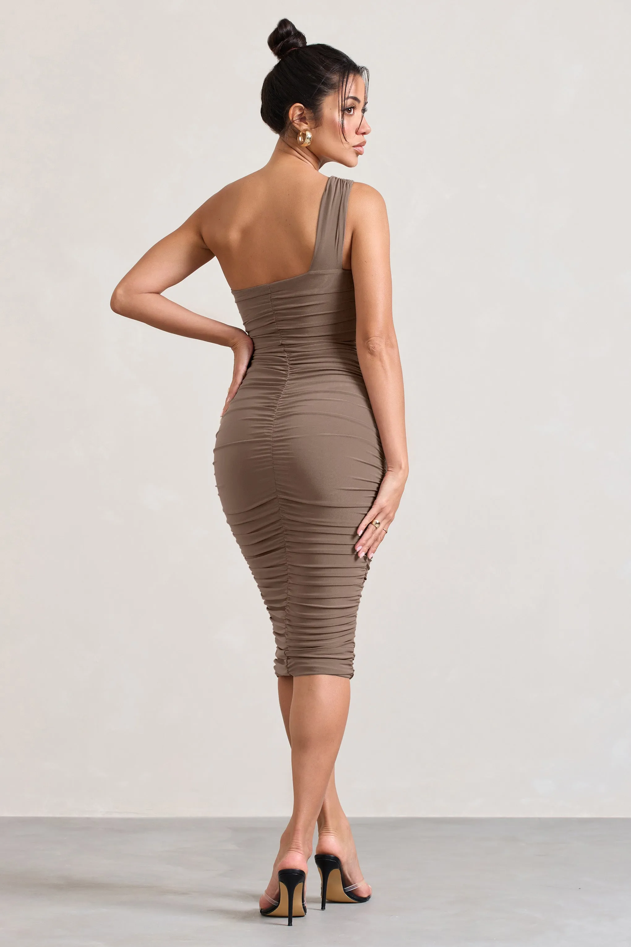 Contour | Mocha One Shoulder Bodycon Midi Dress sold by Club L London product image thumbnail 2