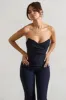 Bellezza | Navy Bandeau Corset Wide Leg Jumpsuit sold by Club L London