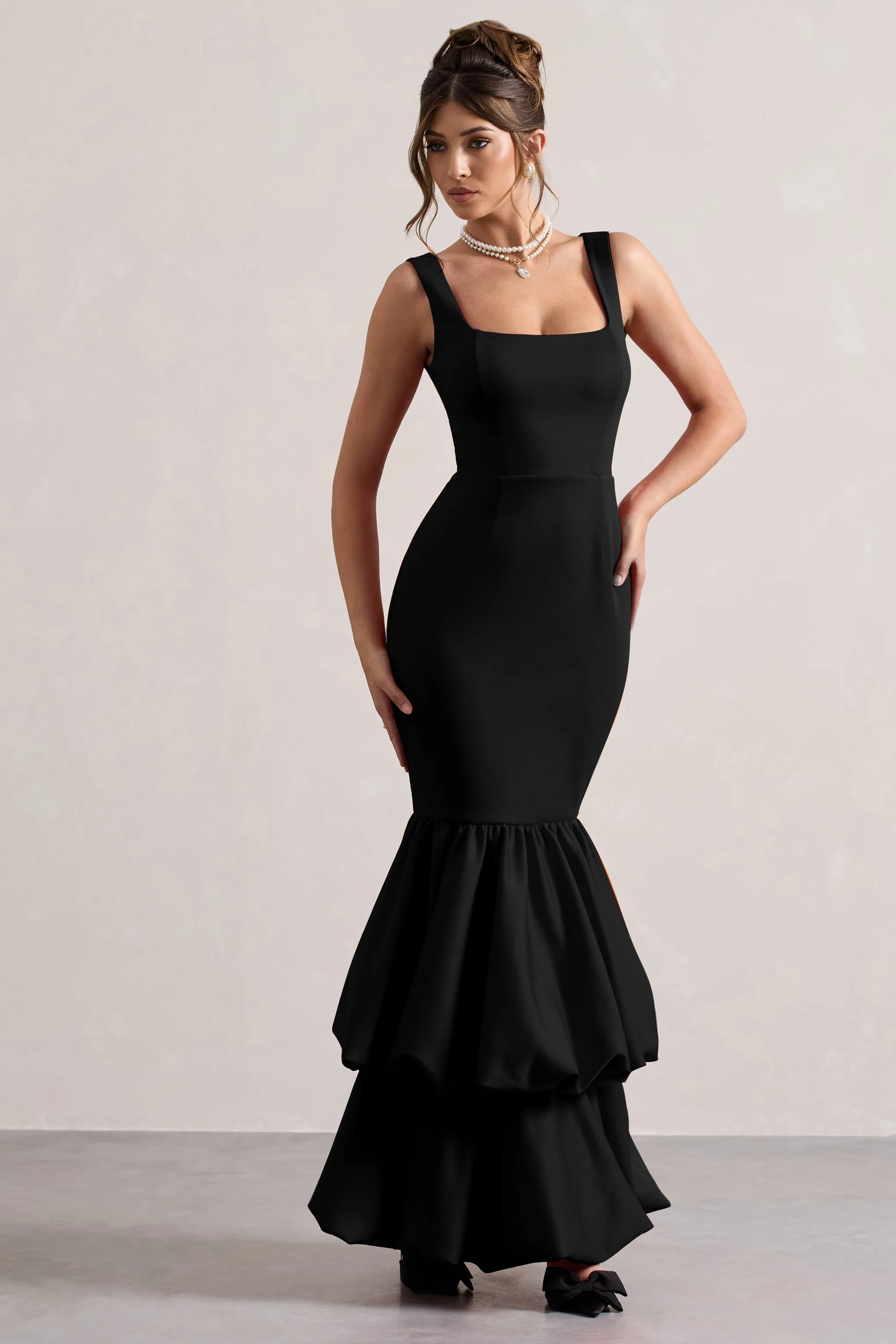 Monet | Black Square-Neck Maxi Dress With Volume Hem sold by Club L London product image thumbnail 2