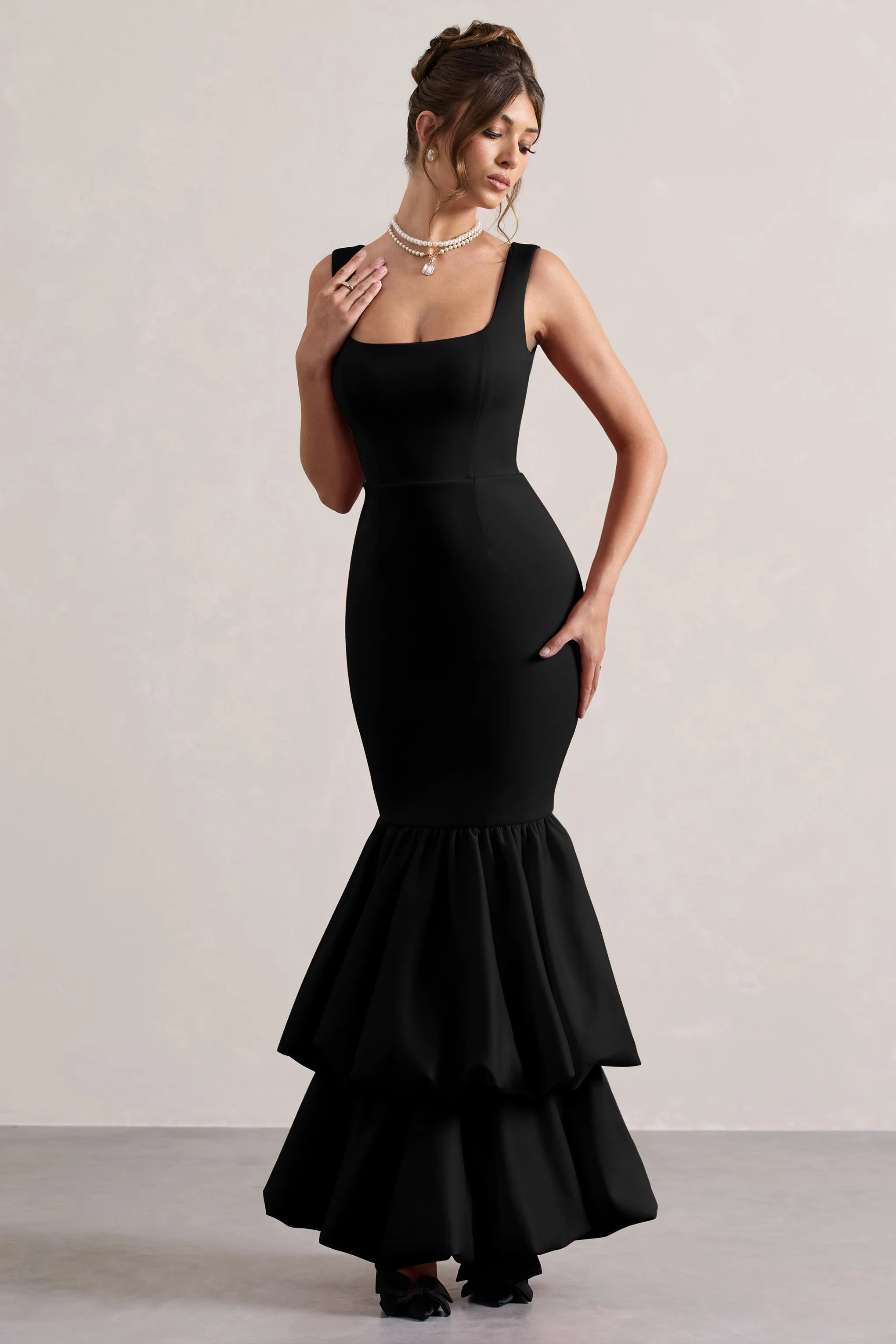 Monet | Black Square-Neck Maxi Dress With Volume Hem sold by Club L London product image thumbnail 5