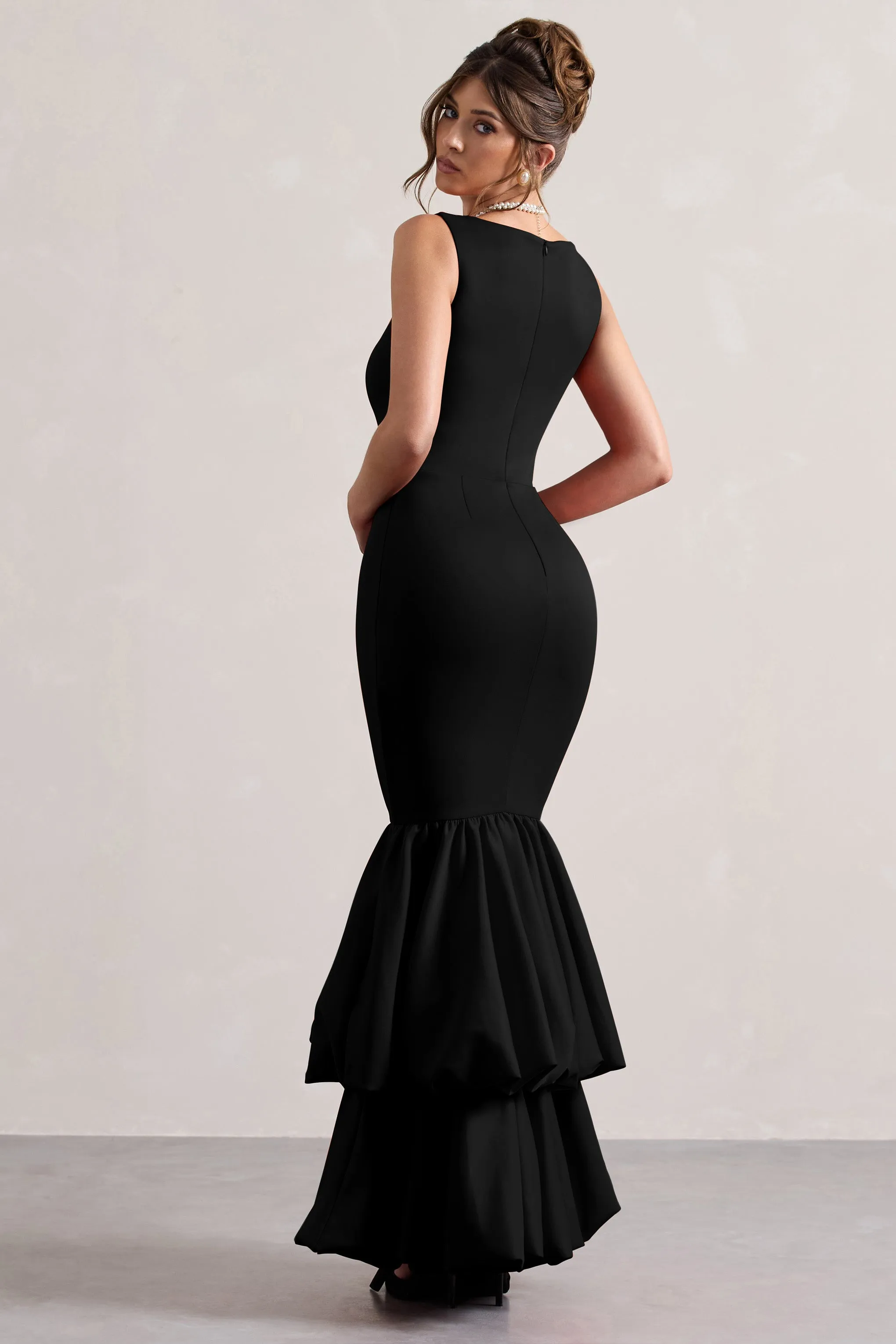 Monet | Black Square-Neck Maxi Dress With Volume Hem sold by Club L London product image thumbnail 3