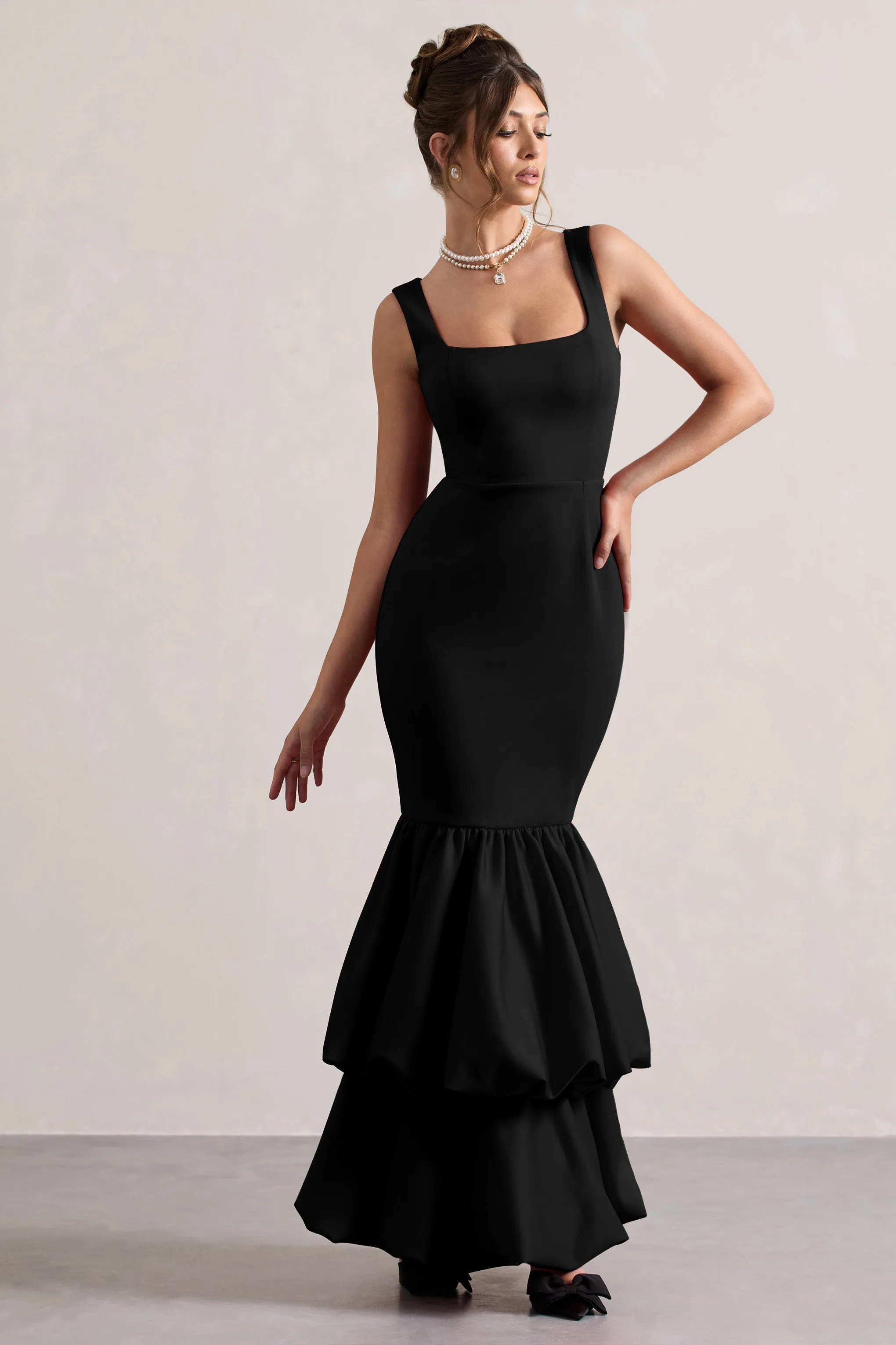 Monet | Black Square-Neck Maxi Dress With Volume Hem sold by Club L London product image thumbnail 4