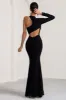 Tyra | Black Asymmetric Neck Cut Out Maxi Dress With Open Back Detail sold by Club L London