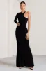 Tyra | Black Asymmetric Neck Cut Out Maxi Dress With Open Back Detail sold by Club L London
