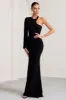 Tyra | Black Asymmetric Neck Cut Out Maxi Dress With Open Back Detail sold by Club L London