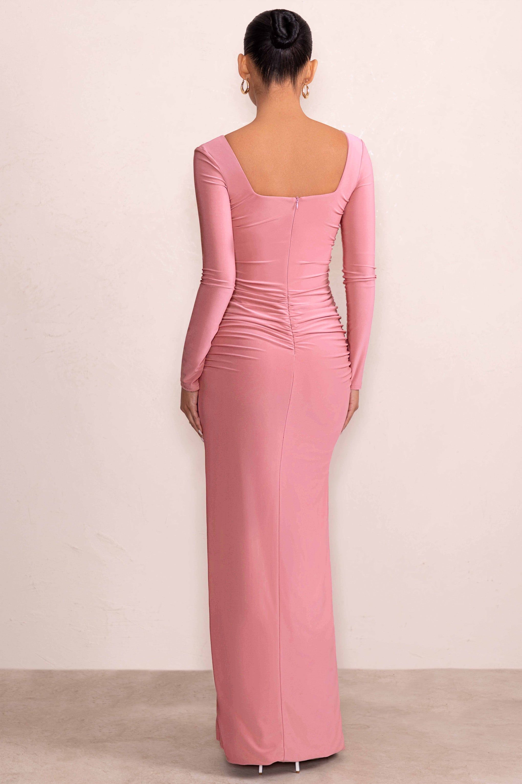 My Pleasure | Blush Long Sleeve Square Neck Maternity Maxi Dress with Split sold by Club L London product image thumbnail 2