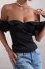 Naturally | Black Cotton-Blend Structured Bardot Top sold by Club L London