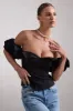 Naturally | Black Cotton-Blend Structured Bardot Top sold by Club L London