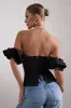 Naturally | Black Cotton-Blend Structured Bardot Top sold by Club L London