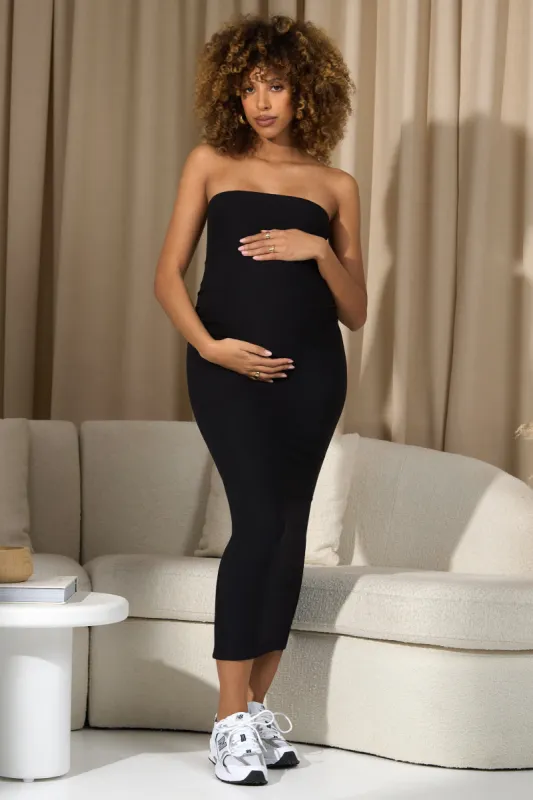 Bowie | Black Strapless Maternity Maxi Dress sold by Club L London