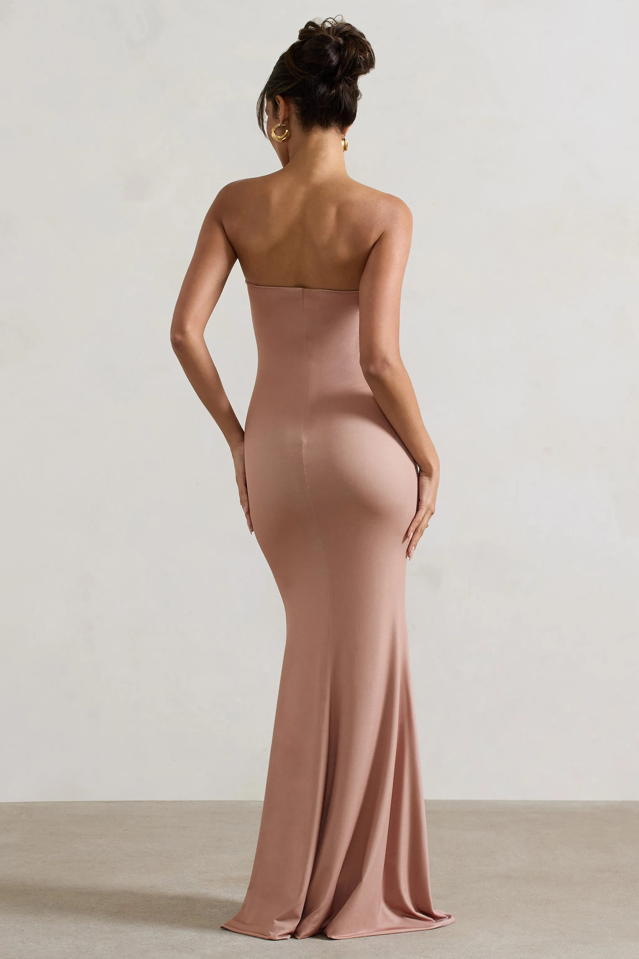 Ceremony | Orange and Mocha Floral Bandeau Fishtail Maxi Dress sold by Club L London product image thumbnail 2