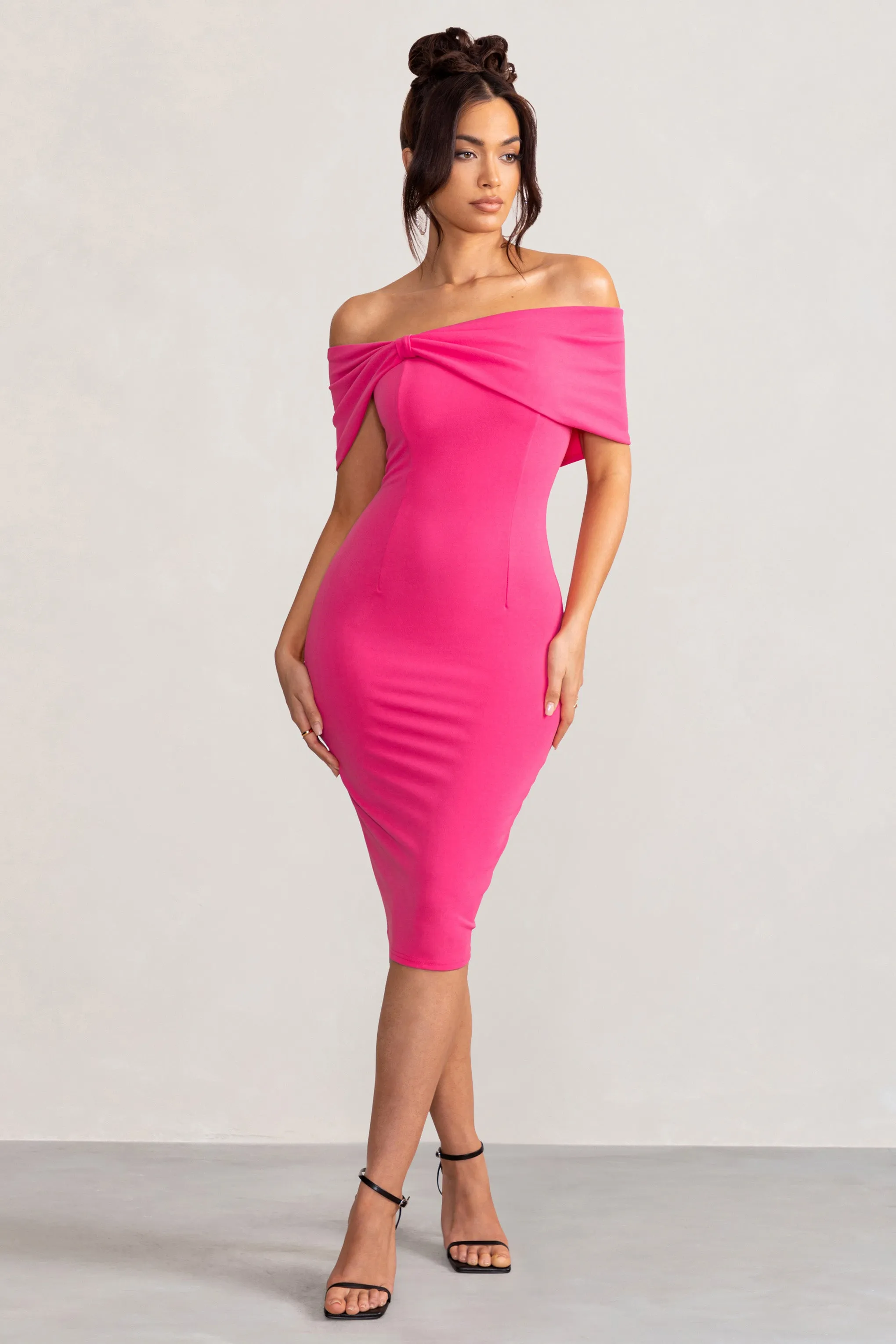 Alyssa | Hot Pink Bardot Bow Detail Midi Dress sold by Club L London product image thumbnail 5