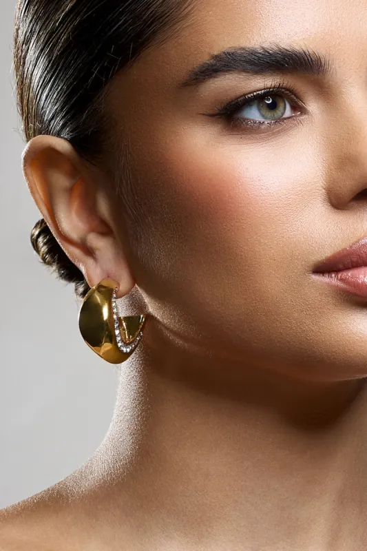 Angel Eyes | Gold Diamante Abstract Hoop Earrings sold by Club L London