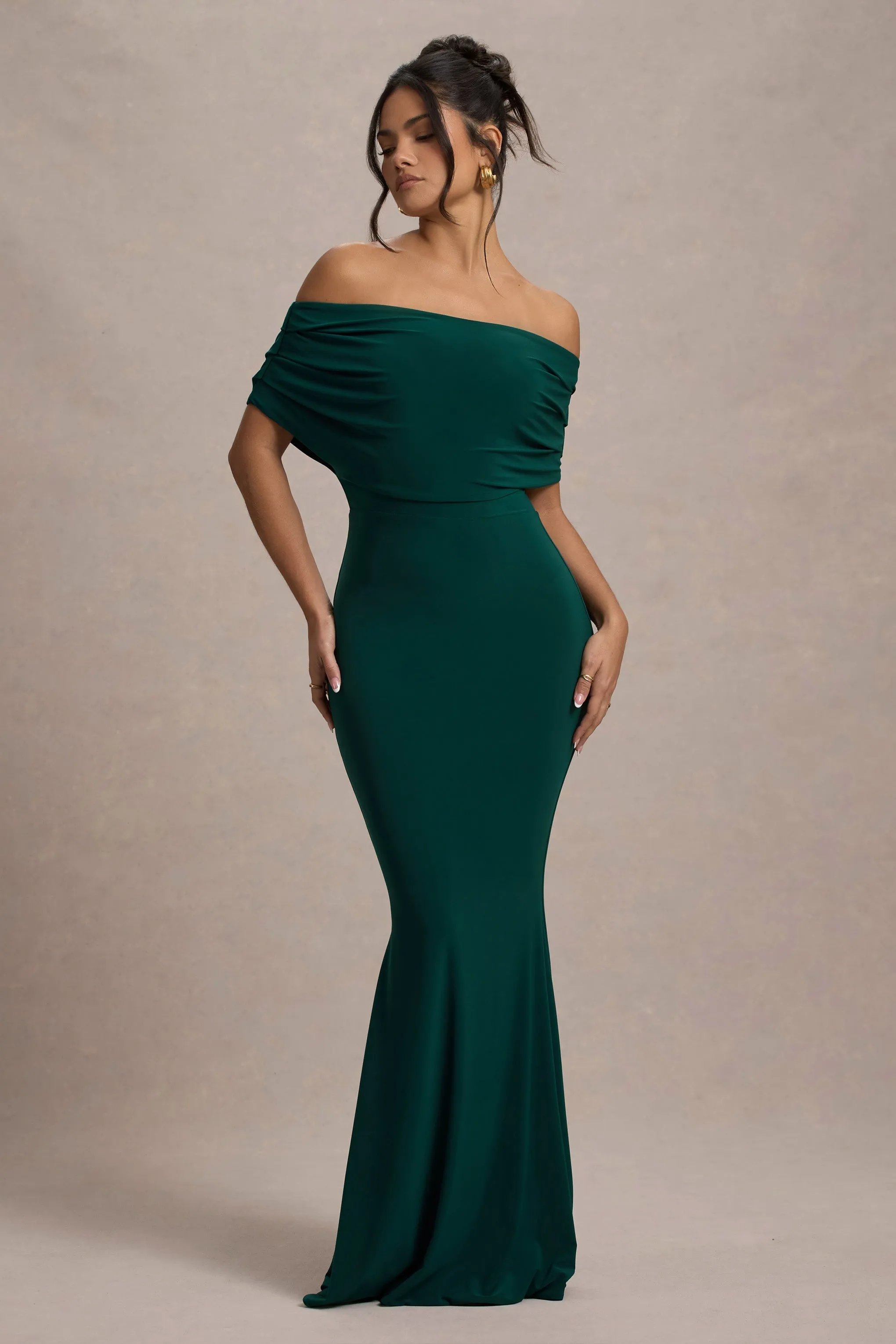 Bowden | Bottle Green Bardot Maxi Dress sold by Club L London