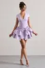 Genevieve | Lilac Plunge-Neck Mini Dress With Layered Hem sold by Club L London
