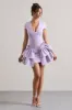 Genevieve | Lilac Plunge-Neck Mini Dress With Layered Hem sold by Club L London