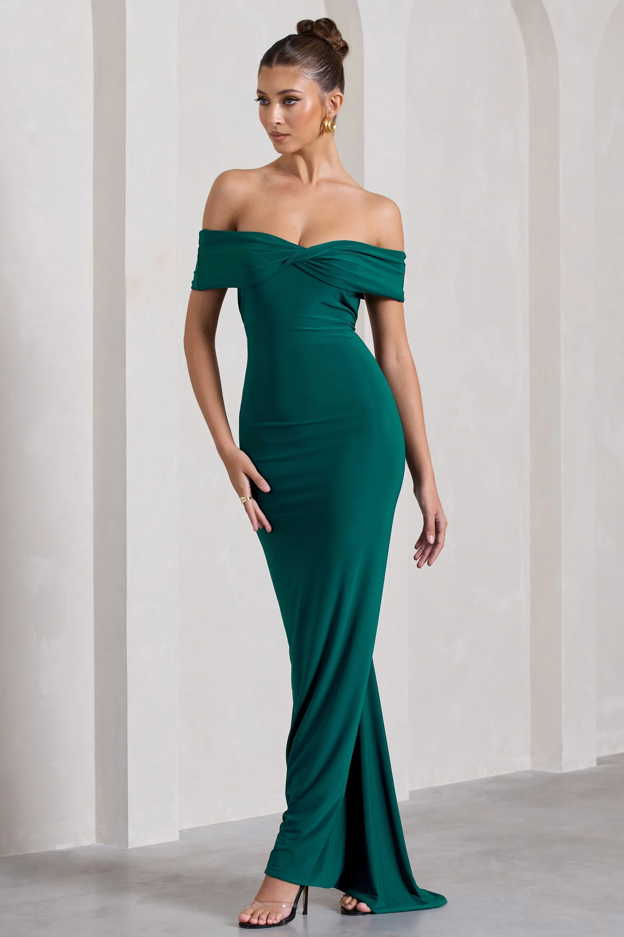 Vivienne | Bottle Green Bardot Open-Back Maxi Dress sold by Club L London product image thumbnail 5