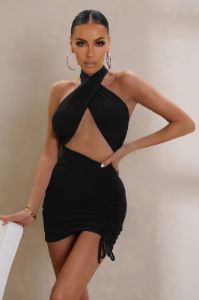 Any Time | Black Cut Out Halter Neck Mini Dress sold by Club L London