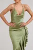 Lady Rosselini | Olive Strappy Asymmetric Ruffled Maxi Dress sold by Club L London