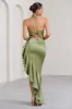 Lady Rosselini | Olive Strappy Asymmetric Ruffled Maxi Dress sold by Club L London