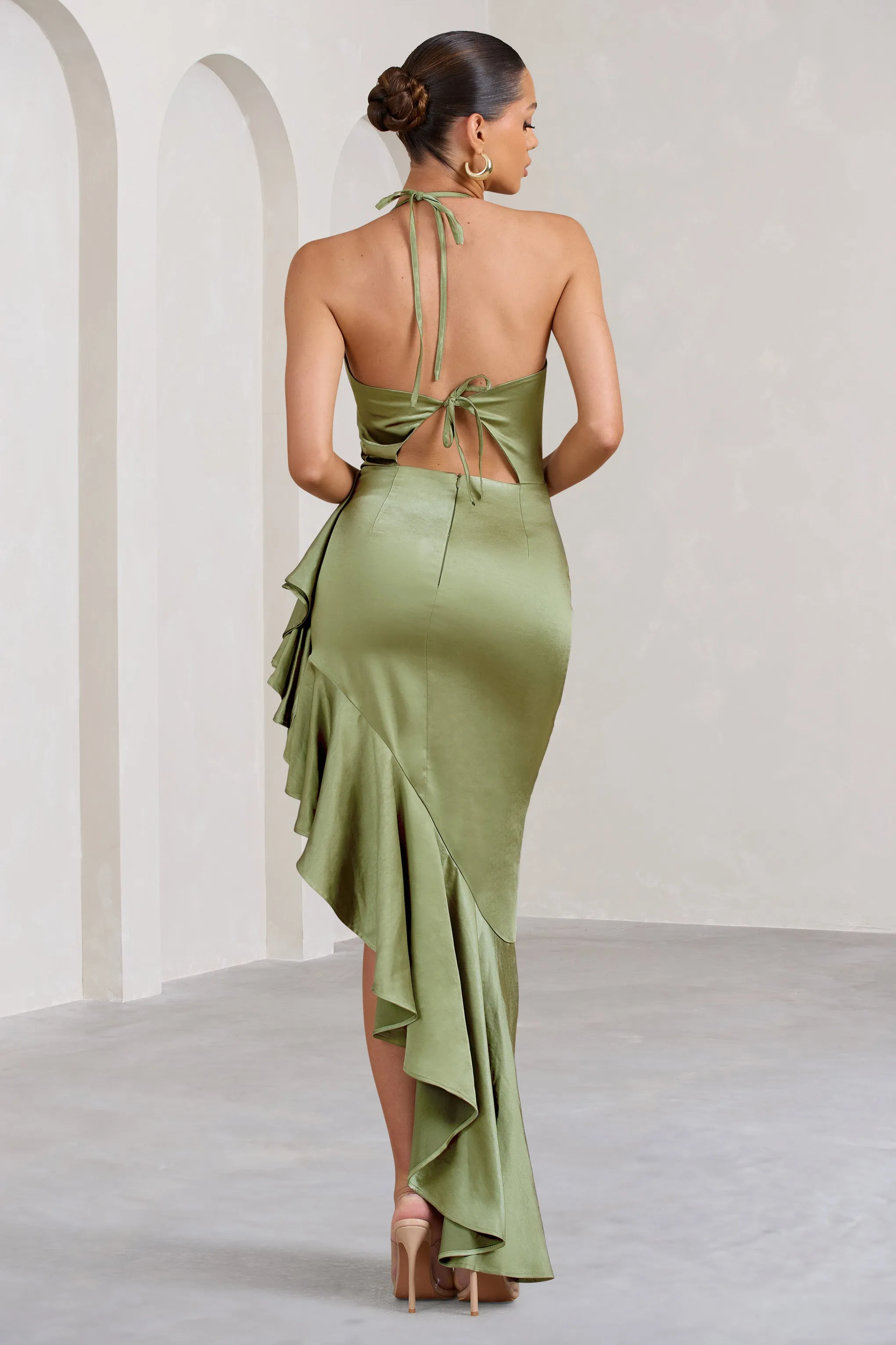 Lady Rosselini | Olive Strappy Asymmetric Ruffled Maxi Dress sold by Club L London product image thumbnail 2