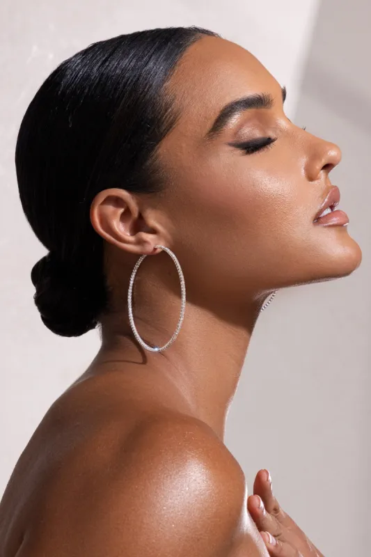Linda | Silver Diamante Hoop Earrings sold by Club L London