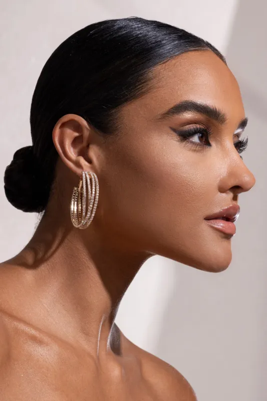 Gabriella | Gold Diamante Layered Hoop Earrings sold by Club L London