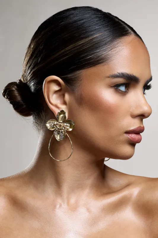 Augustina | Gold Flower Drop Earrings sold by Club L London