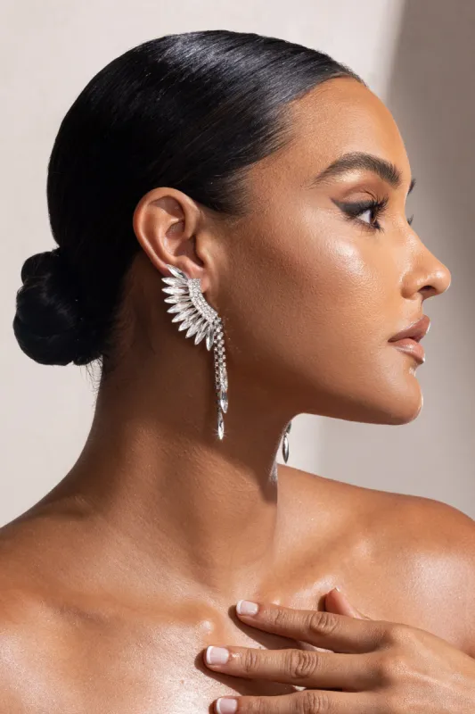 Celestina | Silver Crystal Wing Cuff Earrings sold by Club L London